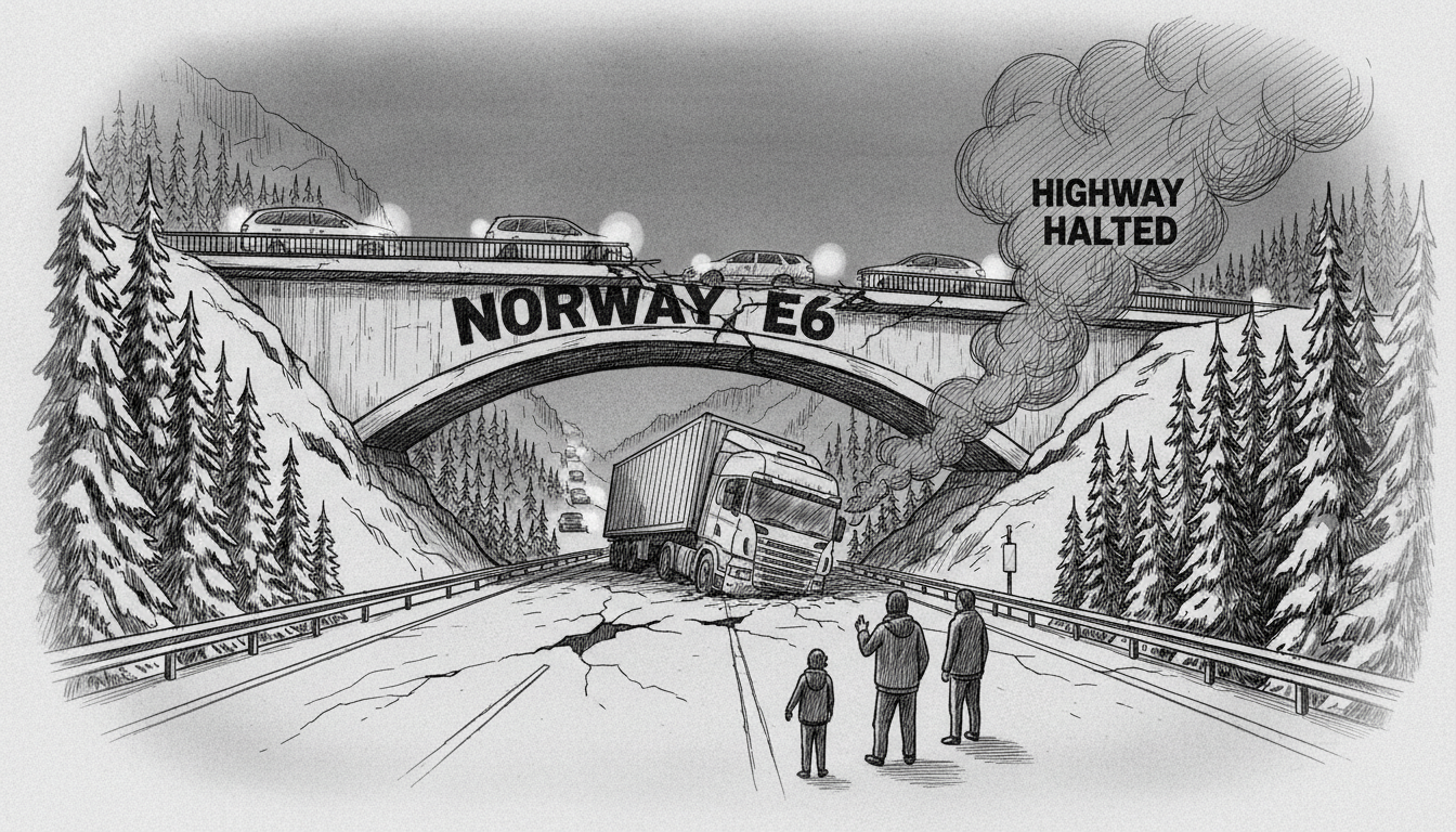 Norway E6 Bridge Strike: 1 Container Truck Halts Vital Highway