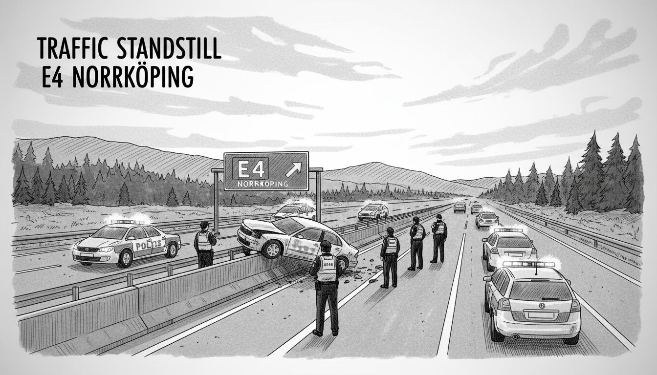 Traffic Standstill on E4 Highway Near Norrköping