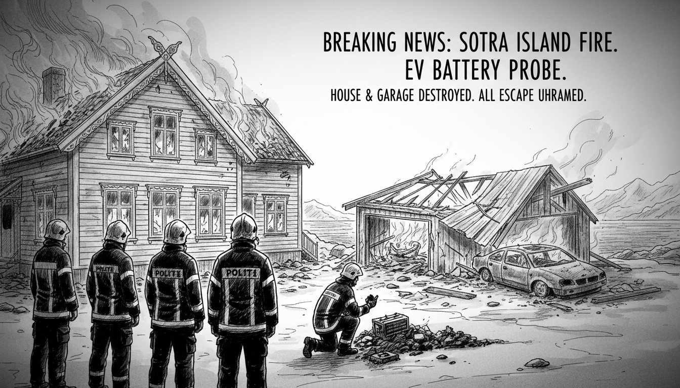 House and Garage Fire on Sotra Island Near Bergen