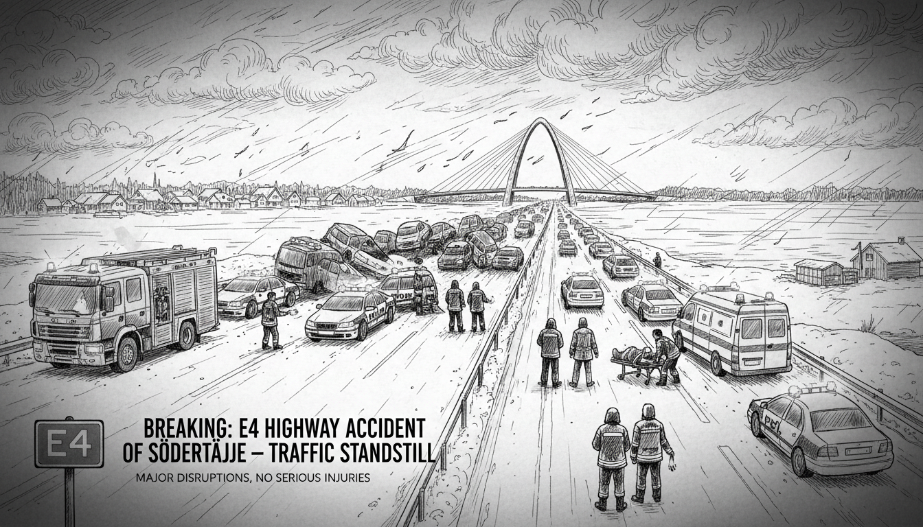 Major E4 Highway Accident South of Södertälje Causes Traffic Standstill