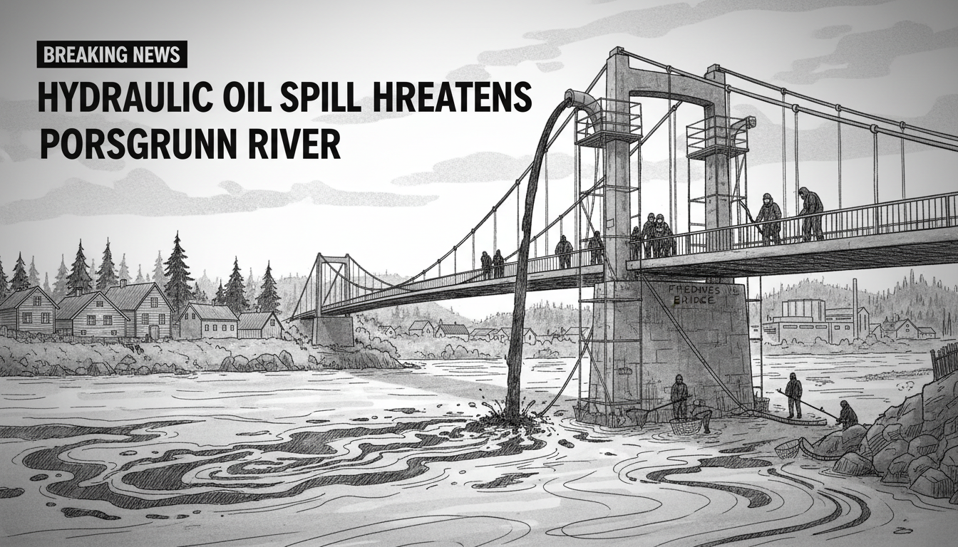 Hydraulic Oil Spill Threatens Porsgrunn River During Bridge Maintenance
