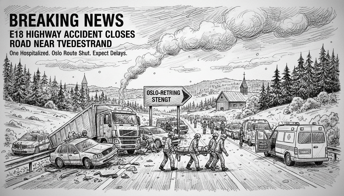 E18 Highway Accident Closes Road Near Tvedestrand