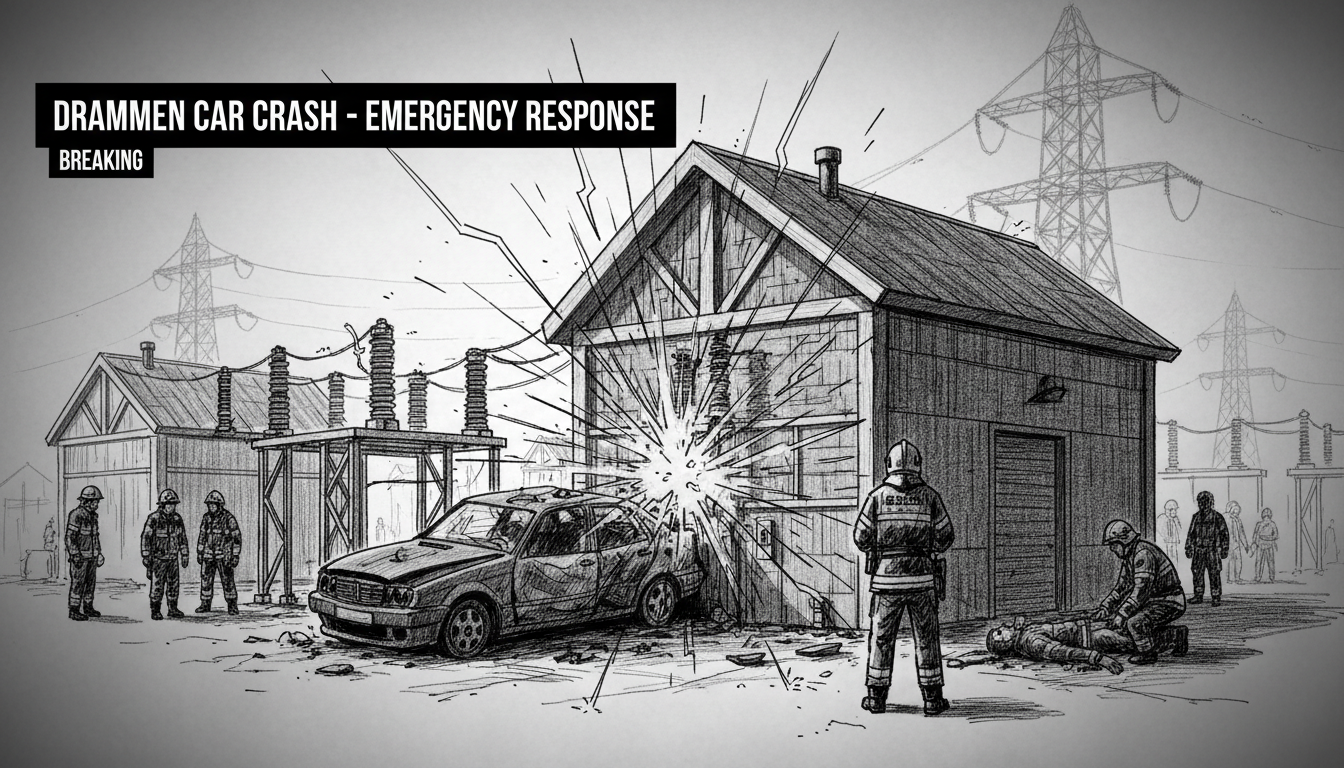 Drammen Car Crash into Substation Triggers Emergency Response