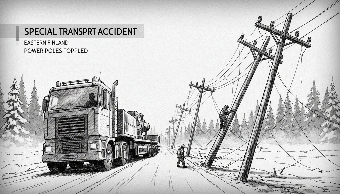 Special Transport Accident Topples Power Poles in Eastern Finland