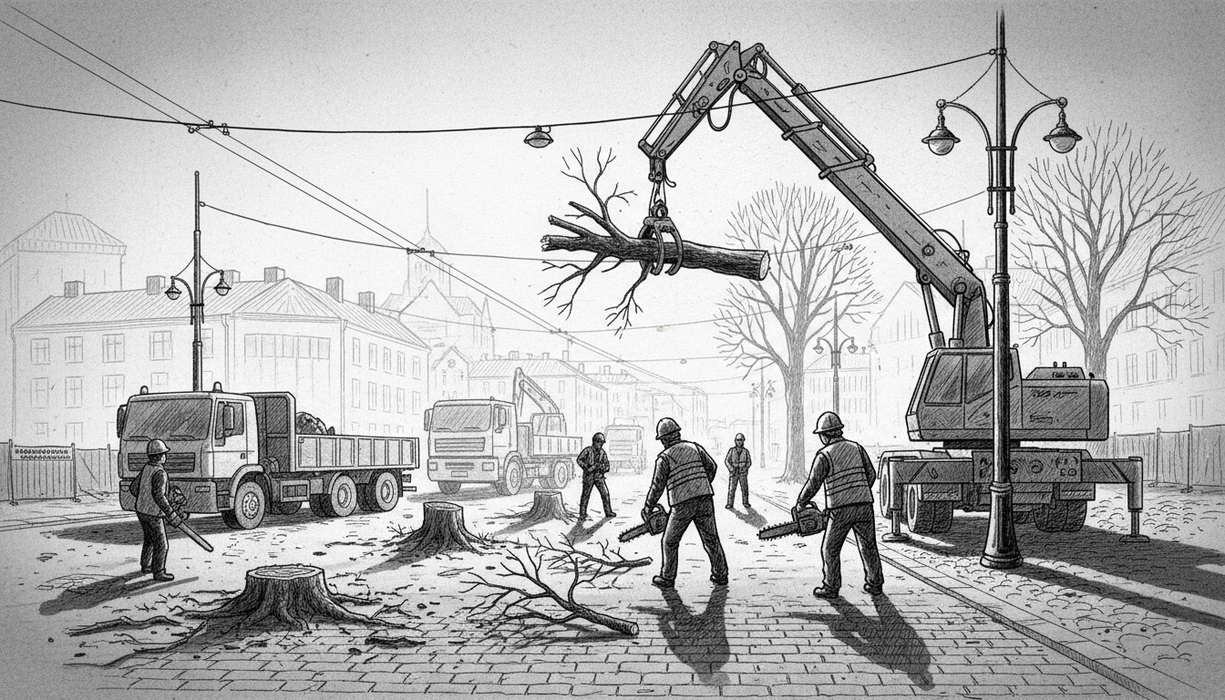 Major Helsinki Street Renovation Begins with Nighttime Tree Removal