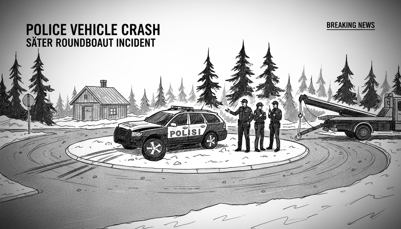 Police Vehicle Crashes in Roundabout Near Säter
