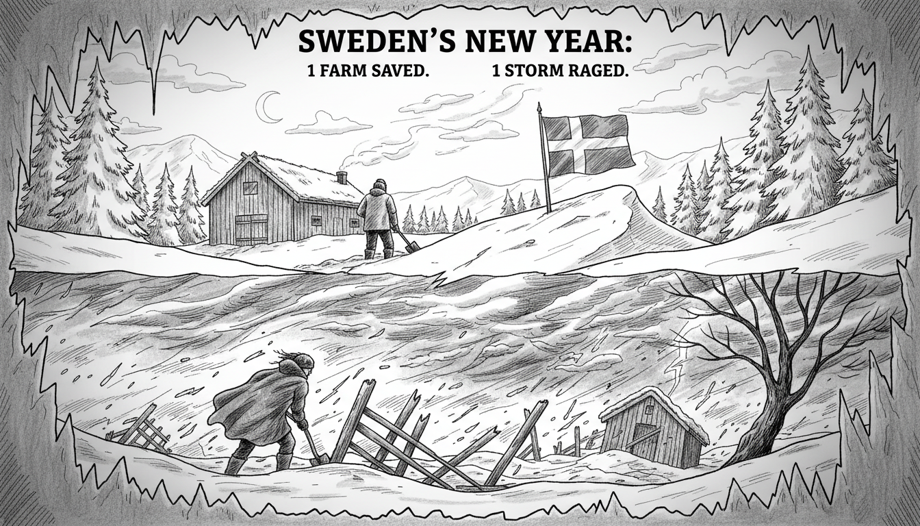 Sweden's New Year: 1 Farm Saved, 1 Storm Raged