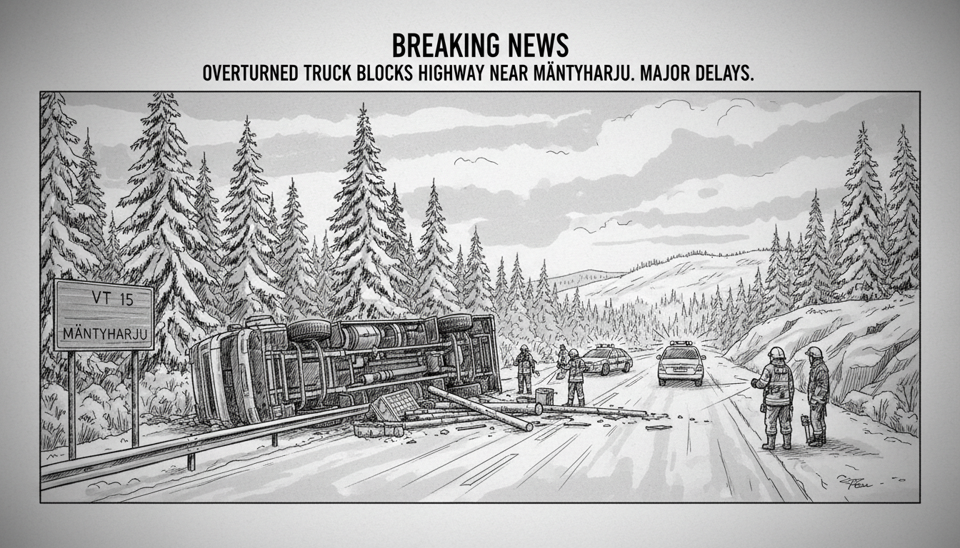 Overturned Truck Blocks Highway Near Mäntyharju