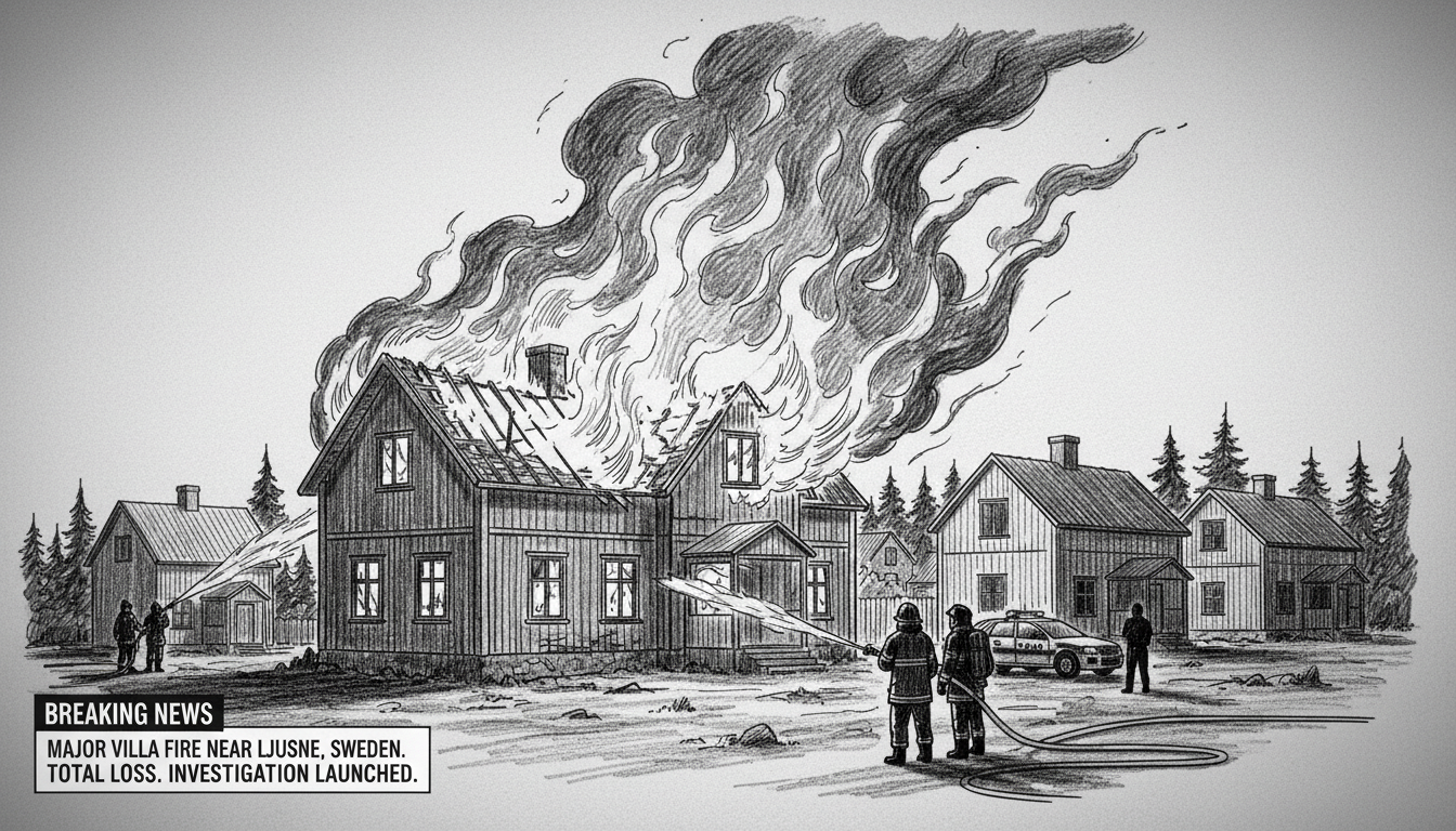 Major Villa Fire Rages Near Ljusne in Central Sweden