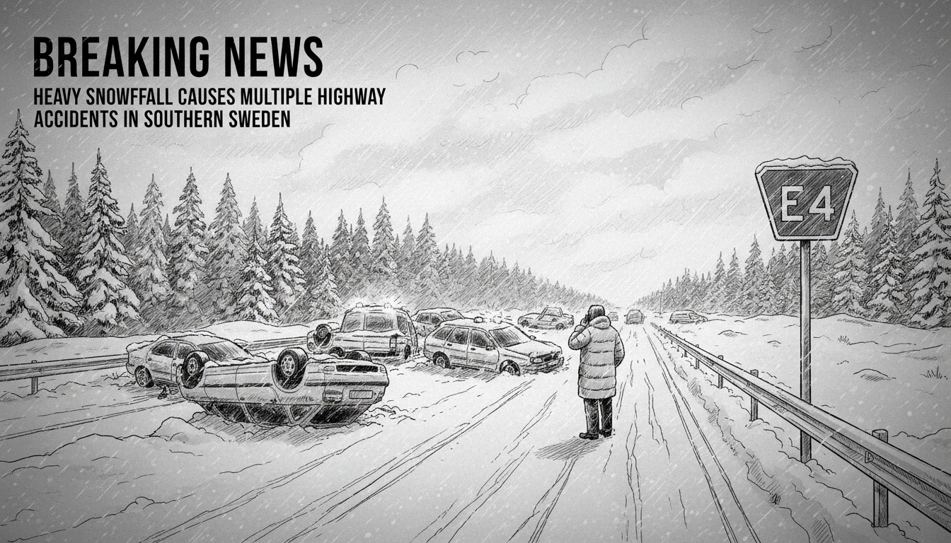 Heavy Snowfall Causes Multiple Highway Accidents in Southern Sweden