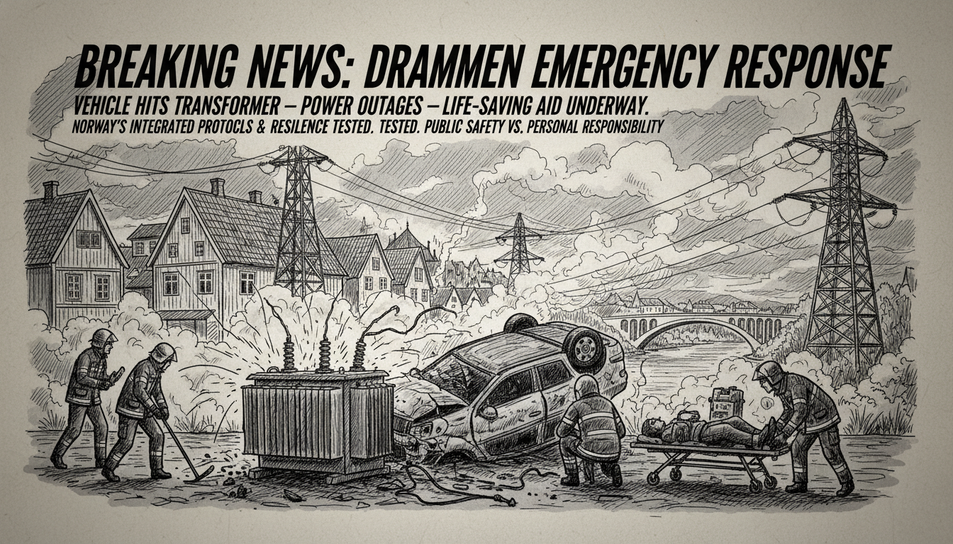 Emergency Response in Drammen After Vehicle Collides with Transformer
