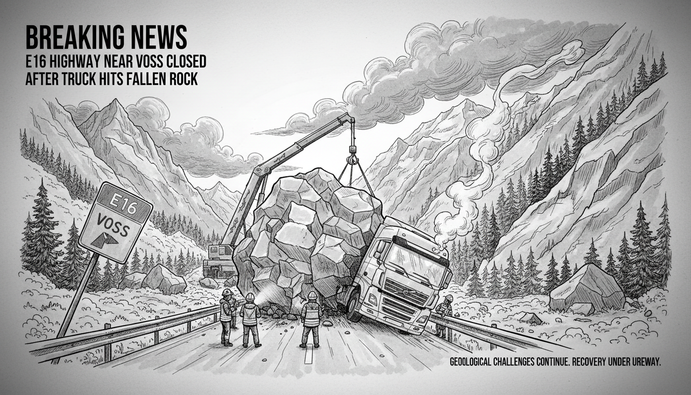 E16 Highway Near Voss Closed After Truck Hits Fallen Rock