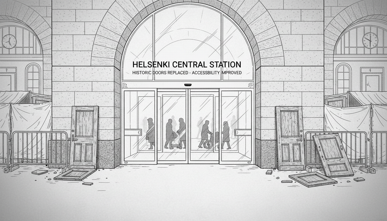 Helsinki Central Station's Historic Wooden Doors Replaced With Glass Sliding Doors