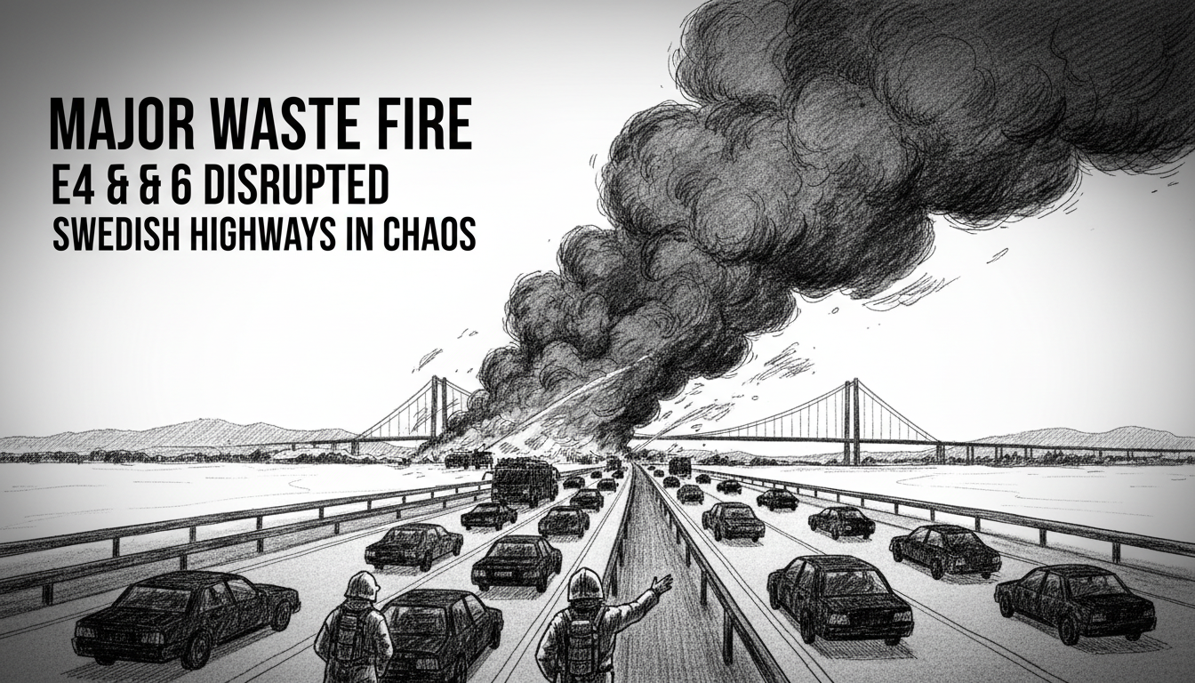 Major Waste Fire Disrupts Key Swedish Highways E4 and E6
