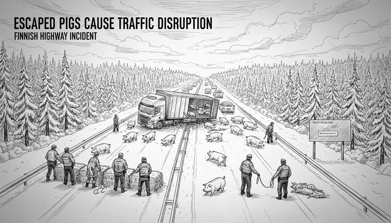 Escaped Pigs Cause Traffic Disruption After Truck Overturns on Finnish Highway