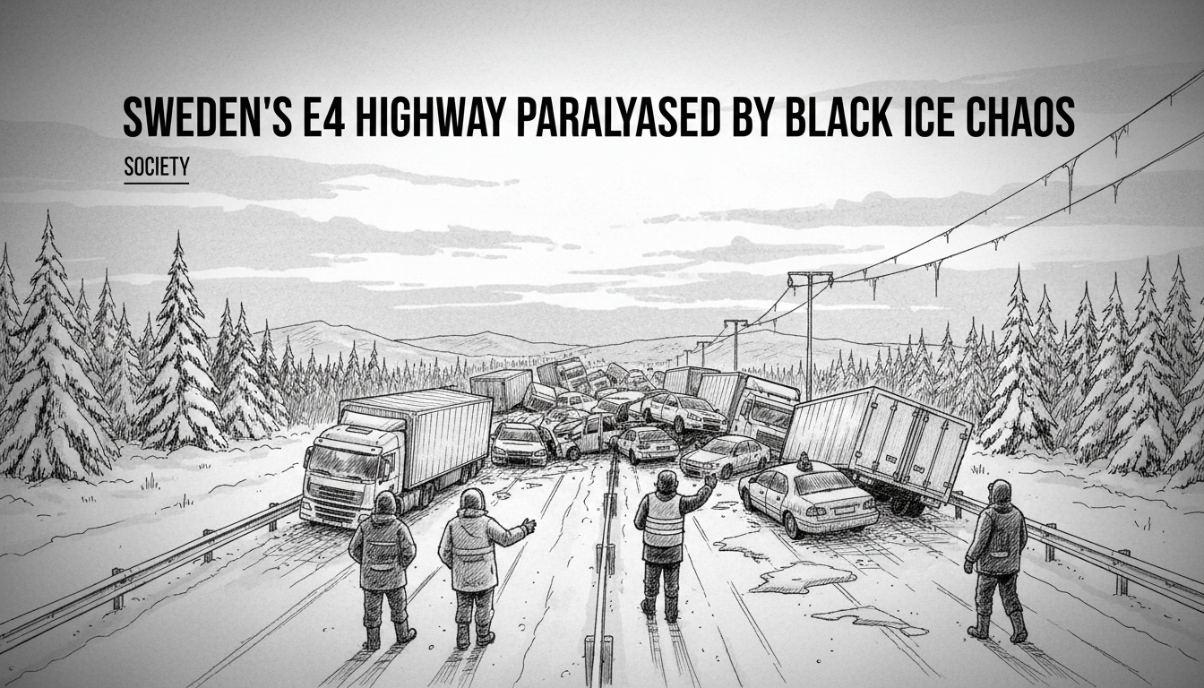 Sweden's E4 Highway Paralysed by Black Ice Chaos
