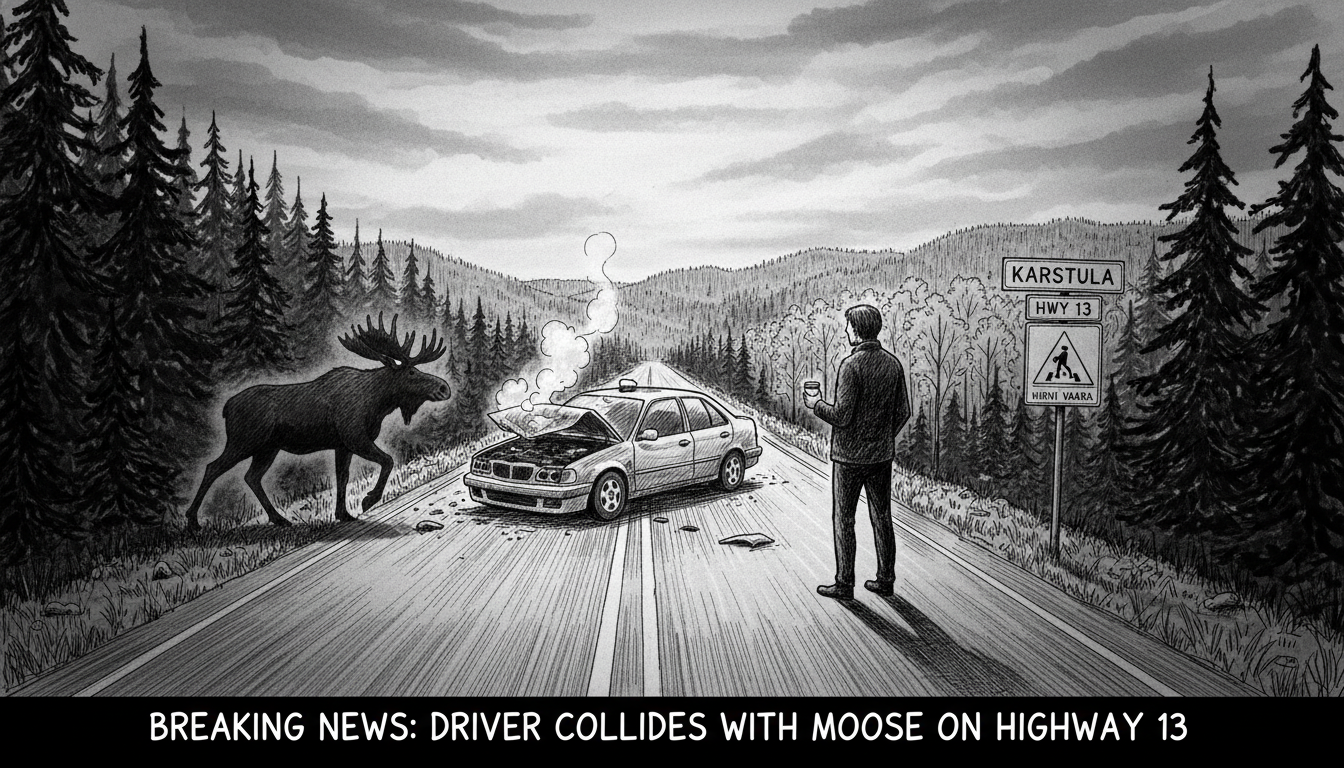 Driver Collides with Moose on Highway 13 in Karstula