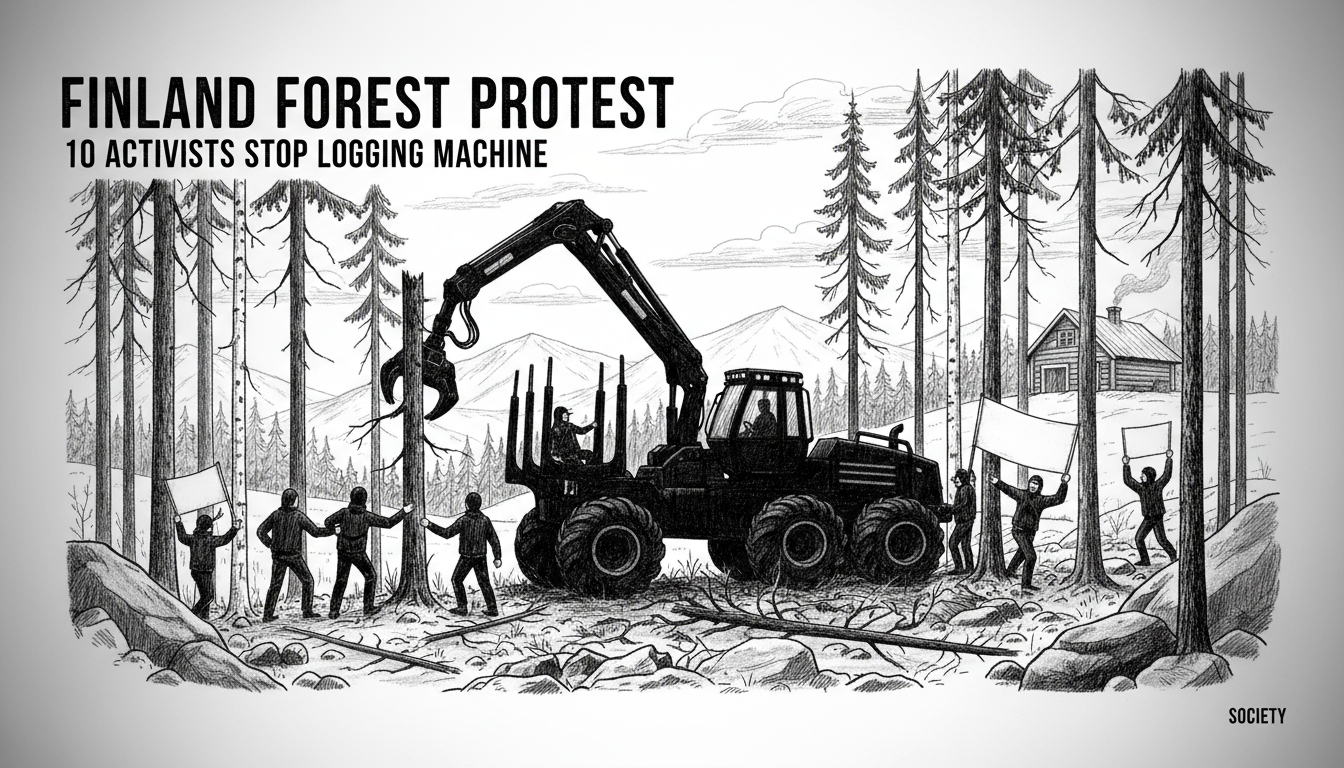 Finland Forest Protest: 10 Activists Stop Logging Machine