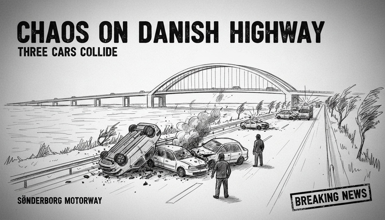 Chaos on Danish Highway as Three Cars Collide in Chain Reaction