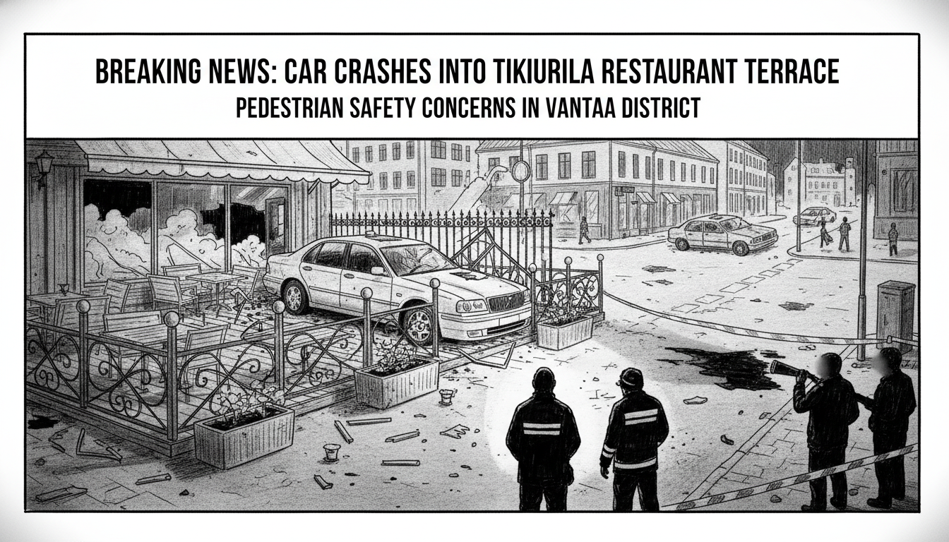 Car Crashes Into Restaurant Terrace in Tikkurila District