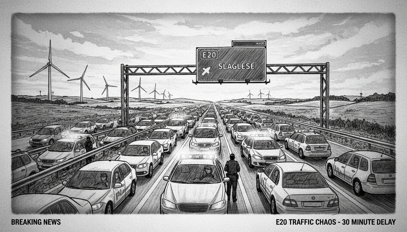 Major Highway Traffic Jam on E20 Near Slagelse