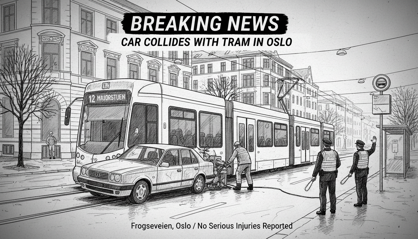 Car Collides with Tram in Central Oslo