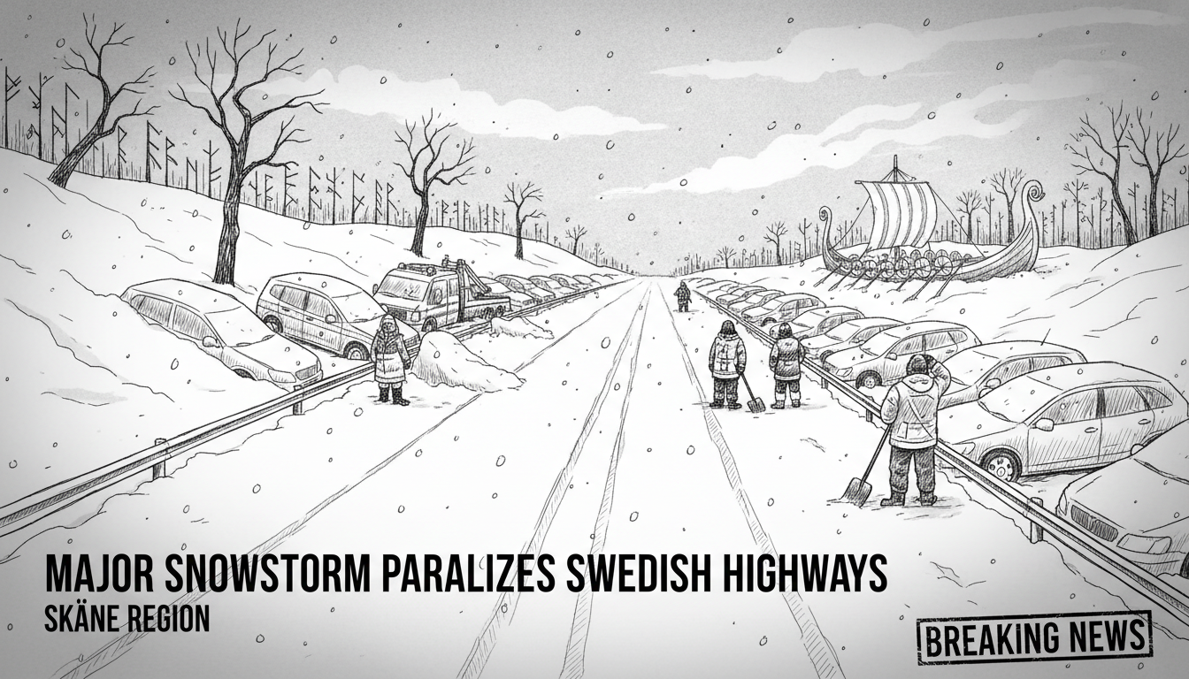 Major Snowstorm Paralyzes Swedish Highways in Skåne Region