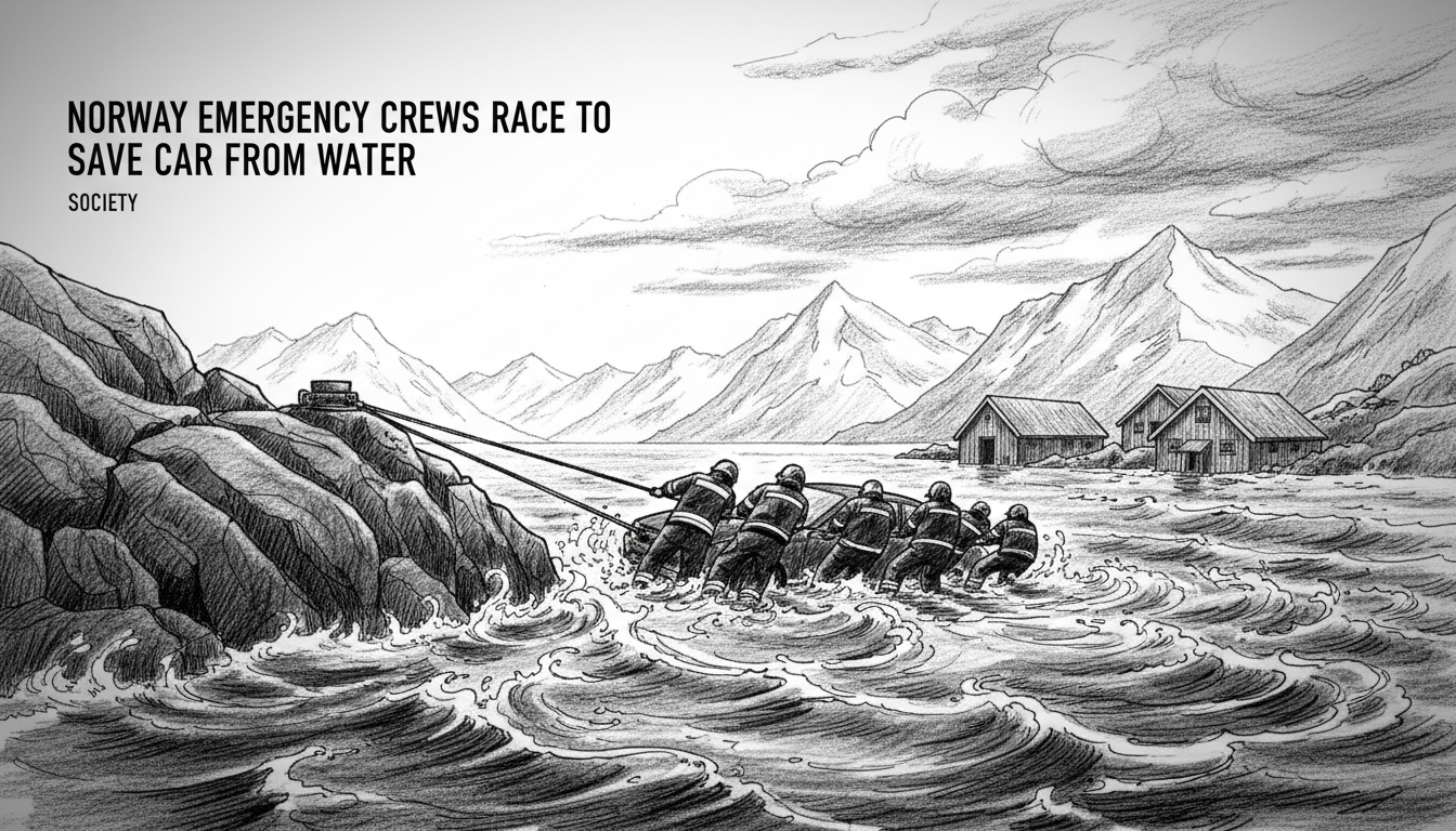 Norway Emergency Crews Race To Save Car From Water