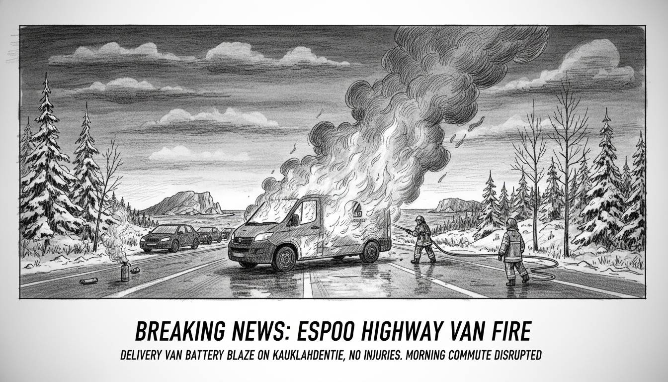 Delivery Van Catches Fire on Espoo Highway During Morning Commute