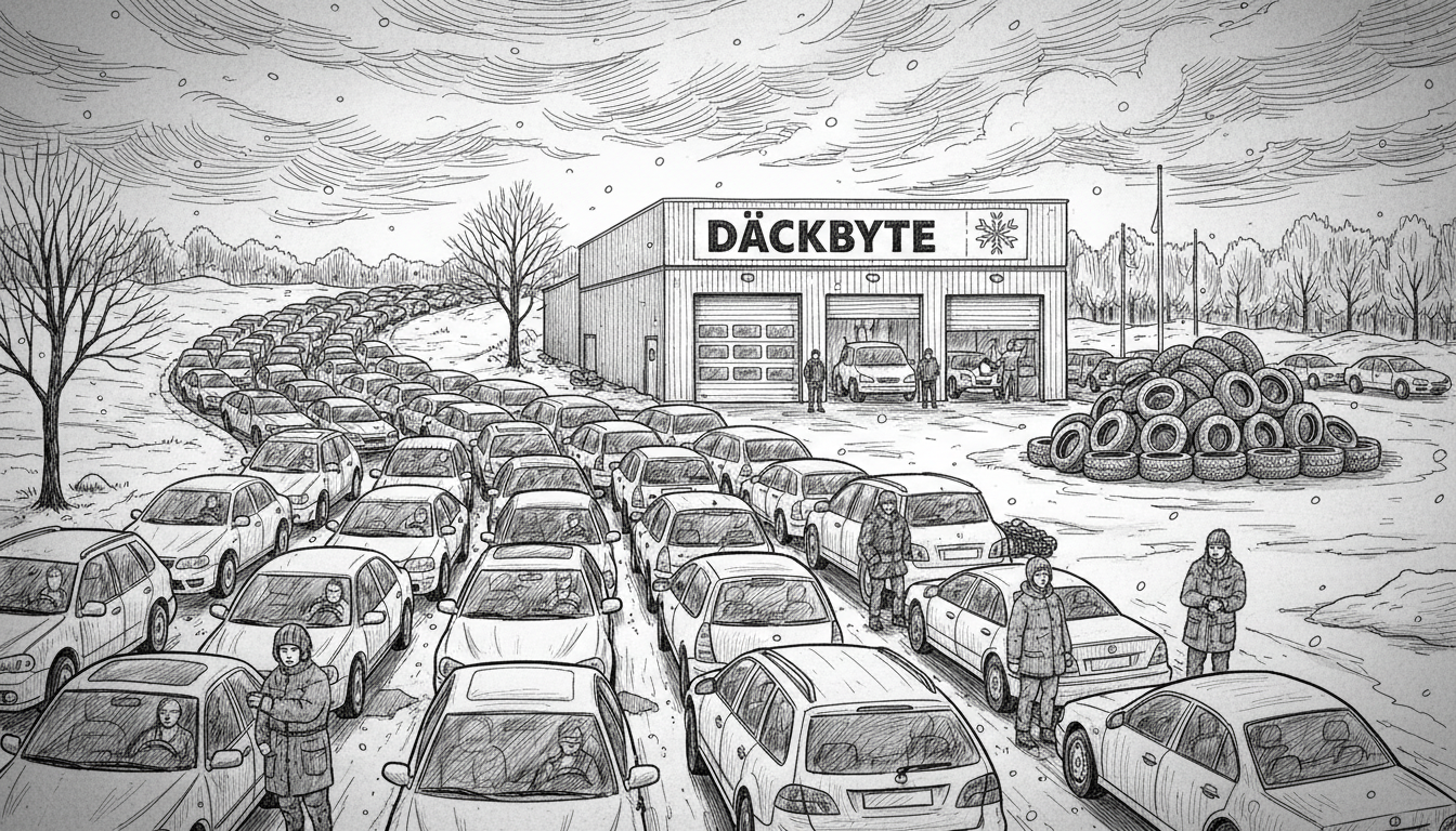 Long Queues for Winter Tire Changes in Southern Sweden