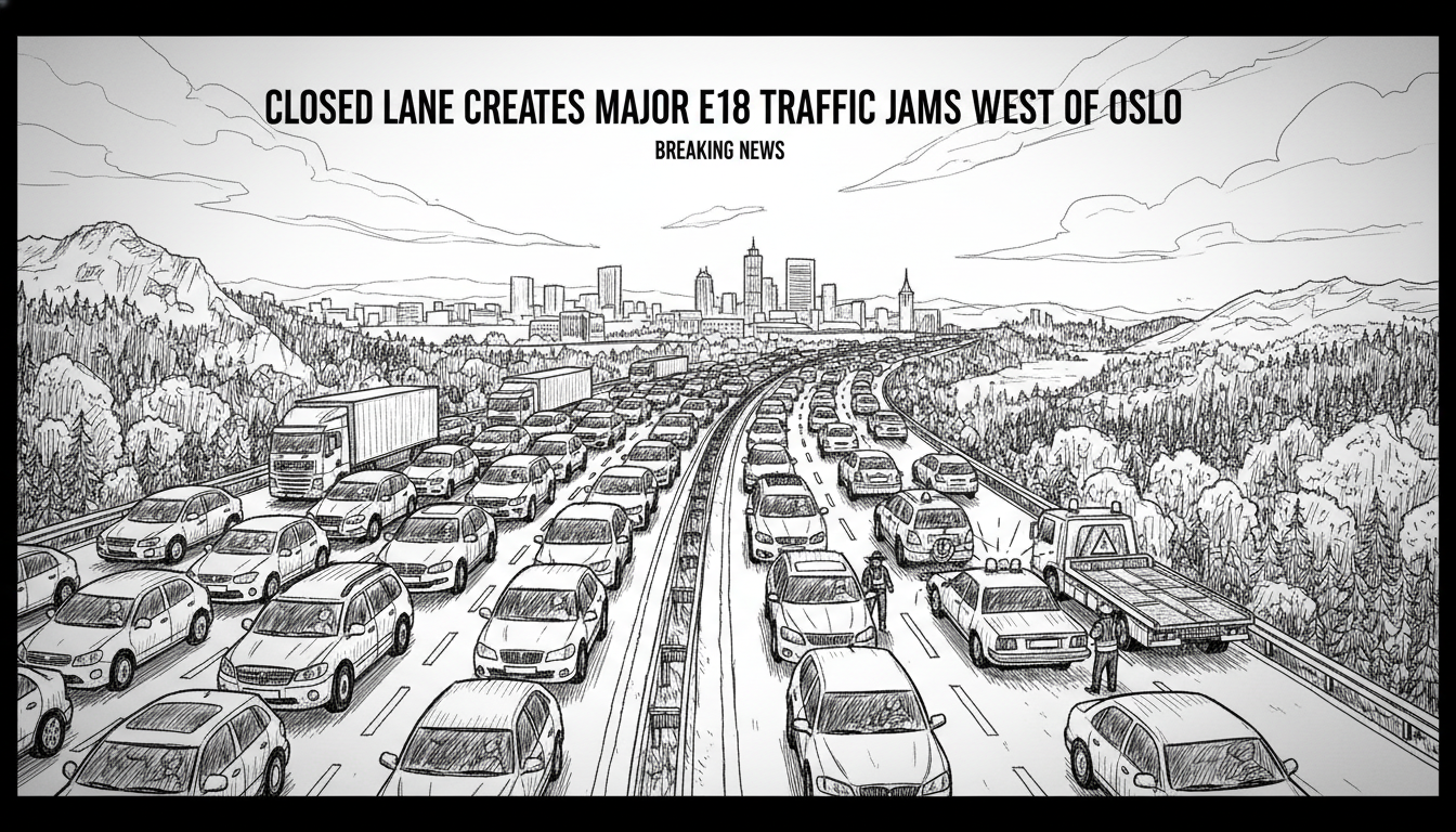 Closed Lane Creates Major E18 Traffic Jams West of Oslo