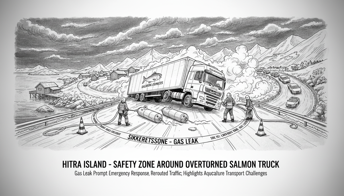 Safety Zone Established Around Overturned Truck on Hitra Island