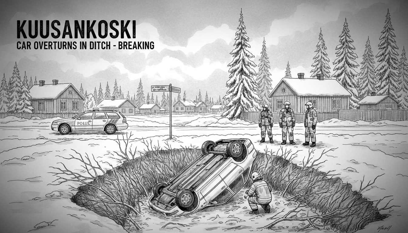 Car Overturns in Ditch at Kuusankoski Intersection