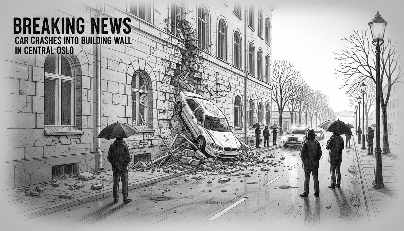 Car Crashes Into Building Wall in Central Oslo