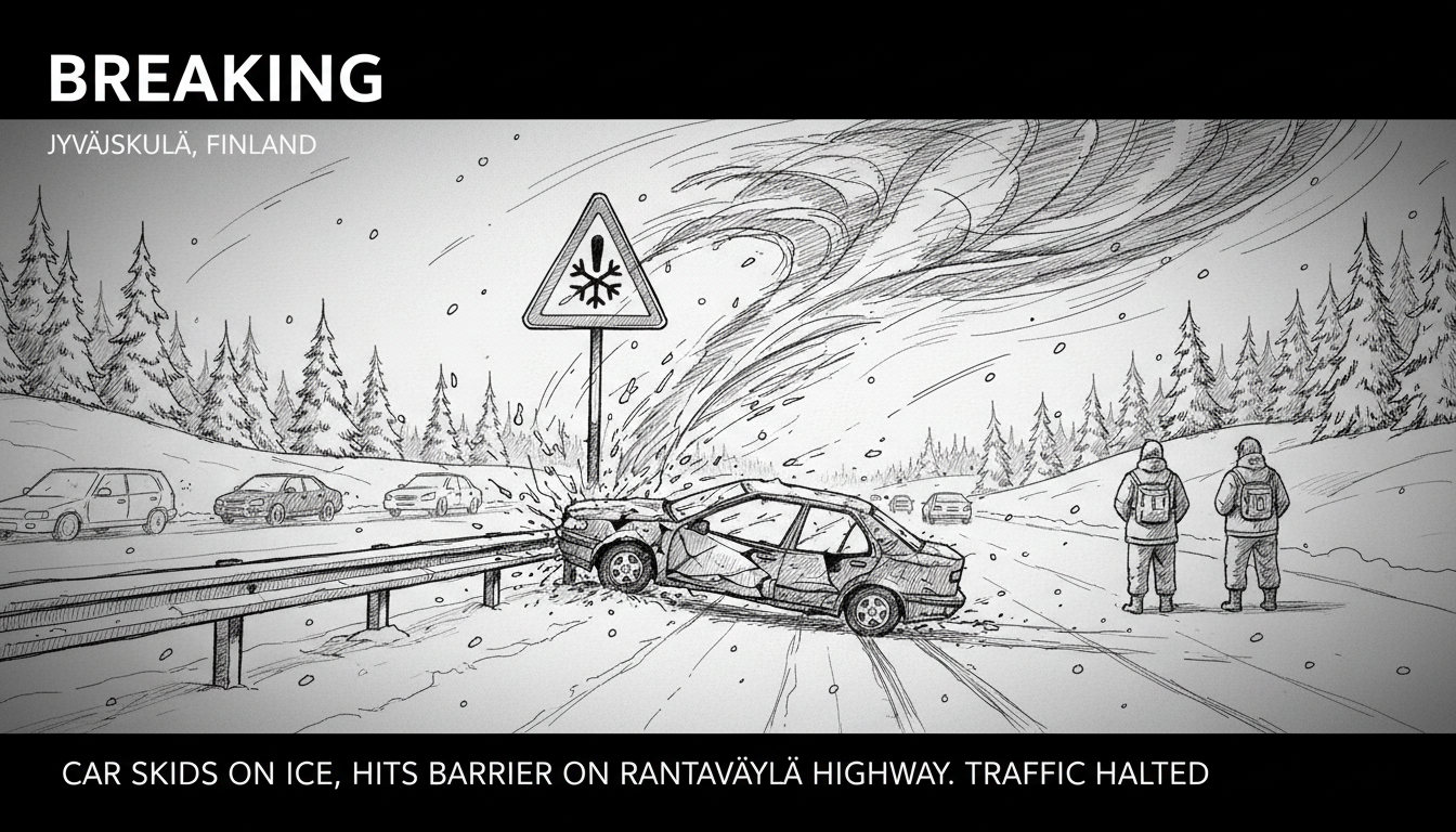 Car Skids and Hits Barrier on Jyväskylä's Rantaväylä Highway