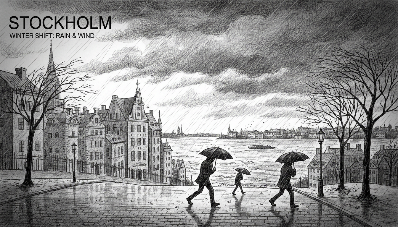 Stockholm's Winter Weather Shift Brings Rain and Wind