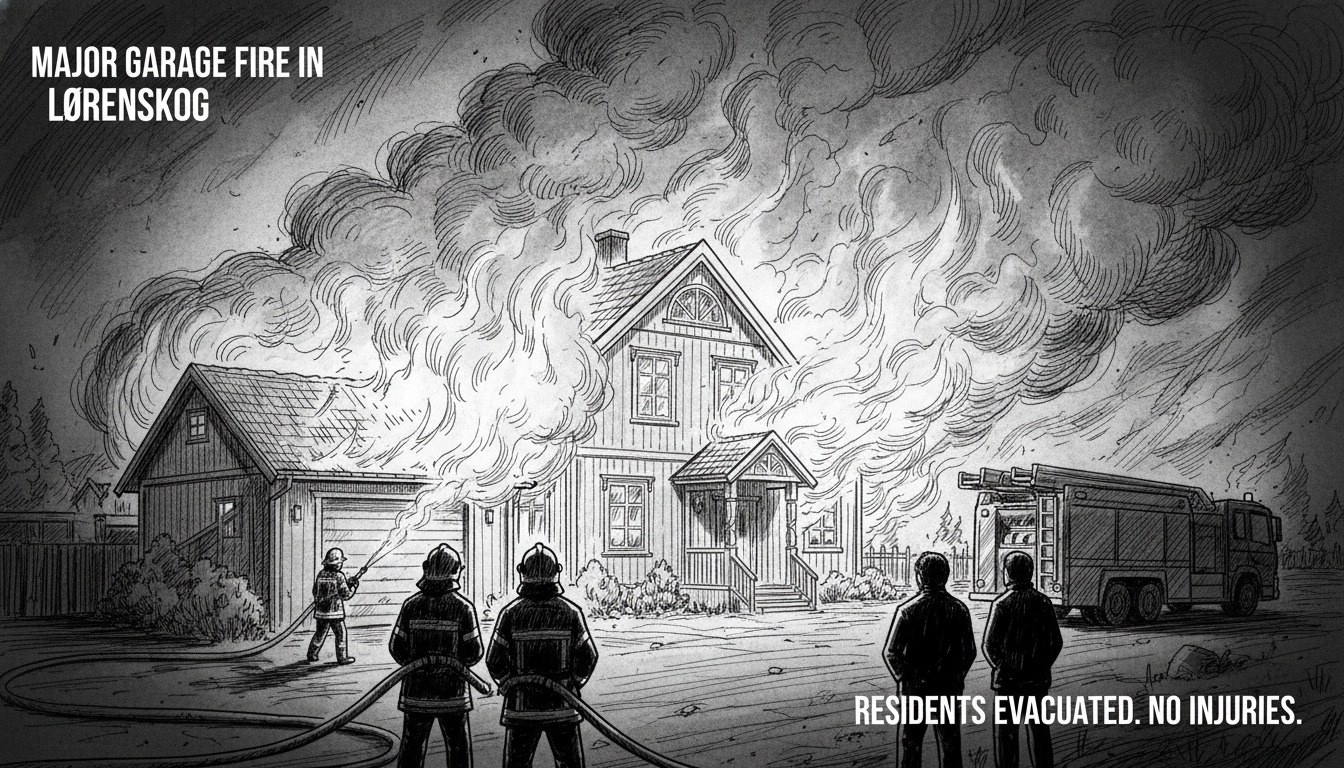 Major Garage Fire Spreads to Residential Home in Lørenskog