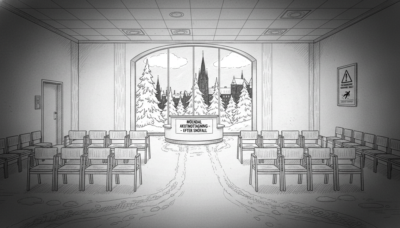 Empty Hospital Waiting Room After First Snowfall in Gothenburg