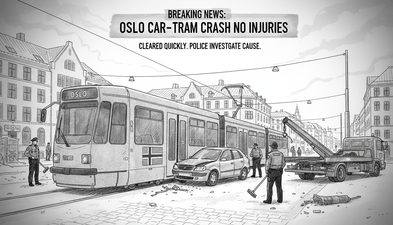 Car Collides with Tram in Oslo City Center