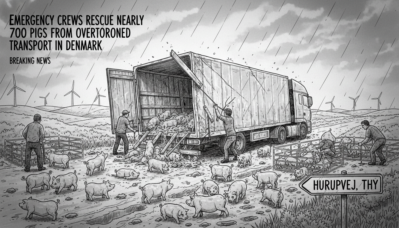 Emergency Crews Rescue Nearly 700 Pigs From Overturned Transport in Denmark