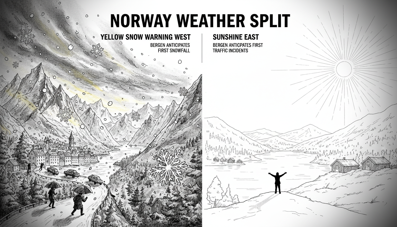 Norway Weather Split: Yellow Snow Warning in West, Sunshine in East