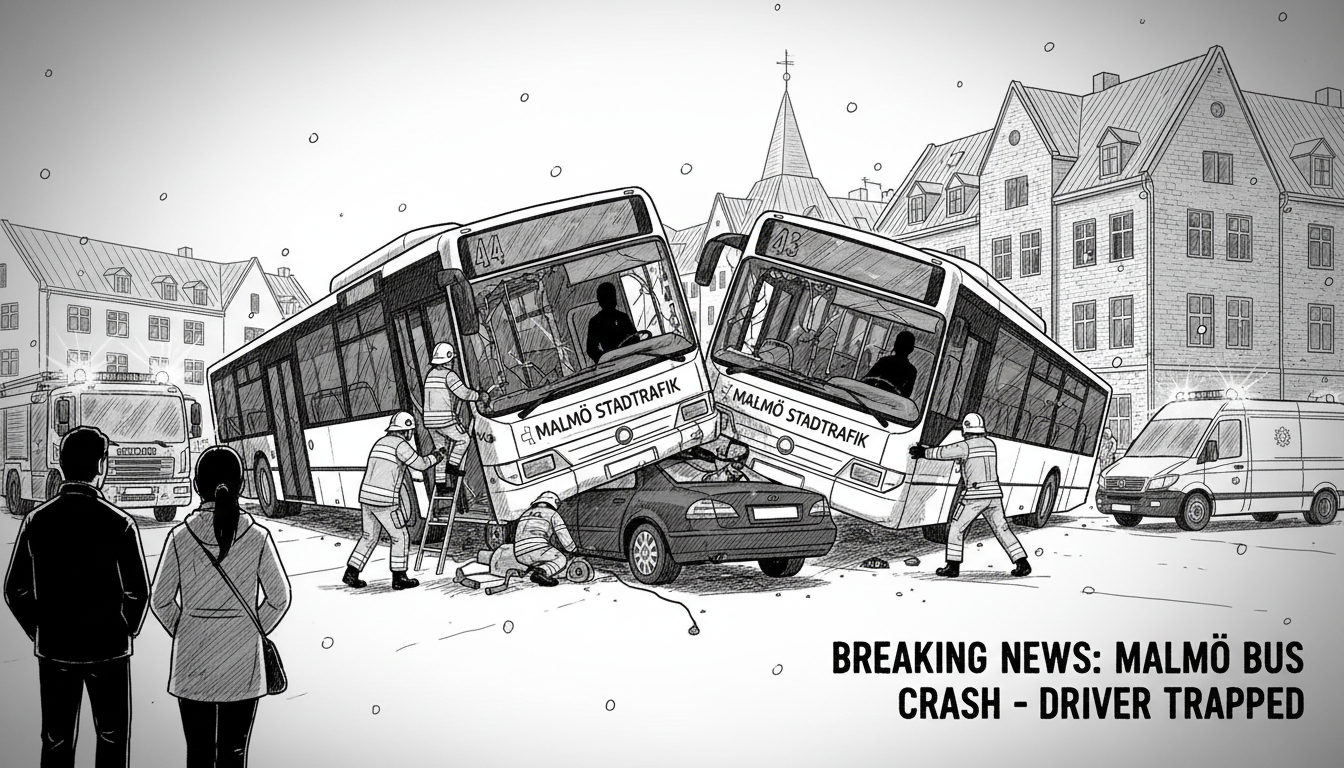 Buses Collide in Malmö with Driver Trapped