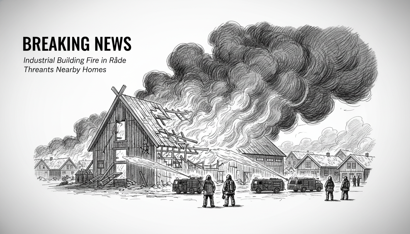 Industrial Building Fire in Råde Threatens Nearby Homes
