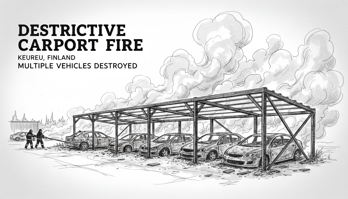 Destructive Carport Fire in Keuruu Destroys Multiple Vehicles
