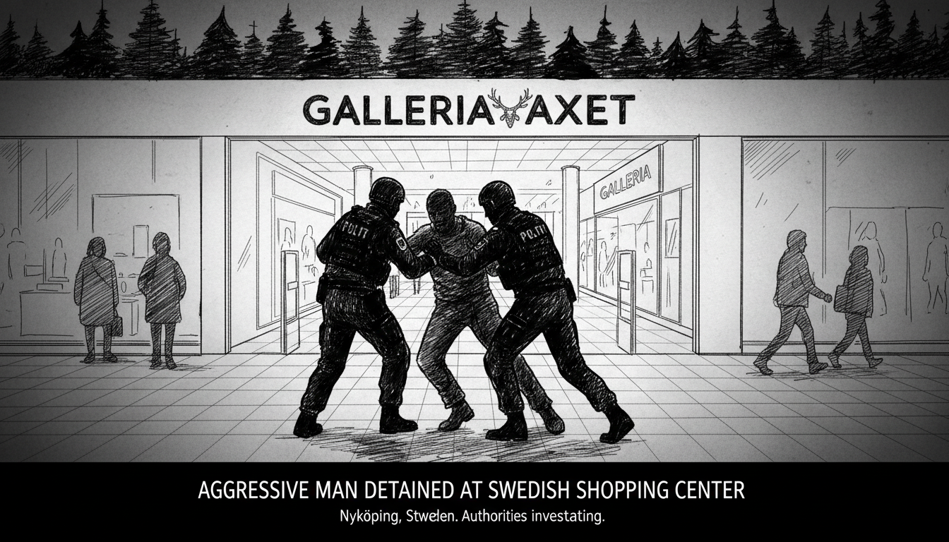 Aggressive Man Detained at Swedish Shopping Center