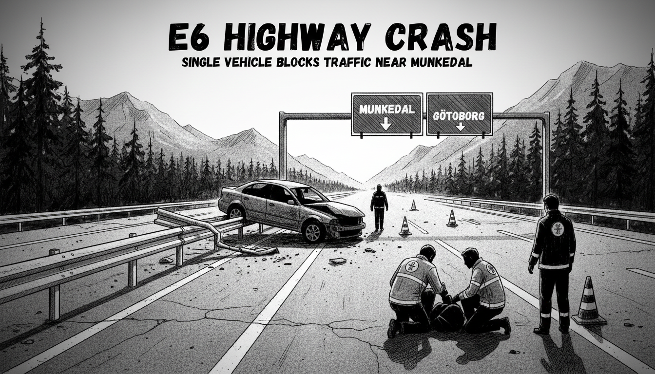 Single Vehicle Crash on E6 Highway Disrupts Traffic Near Munkedal