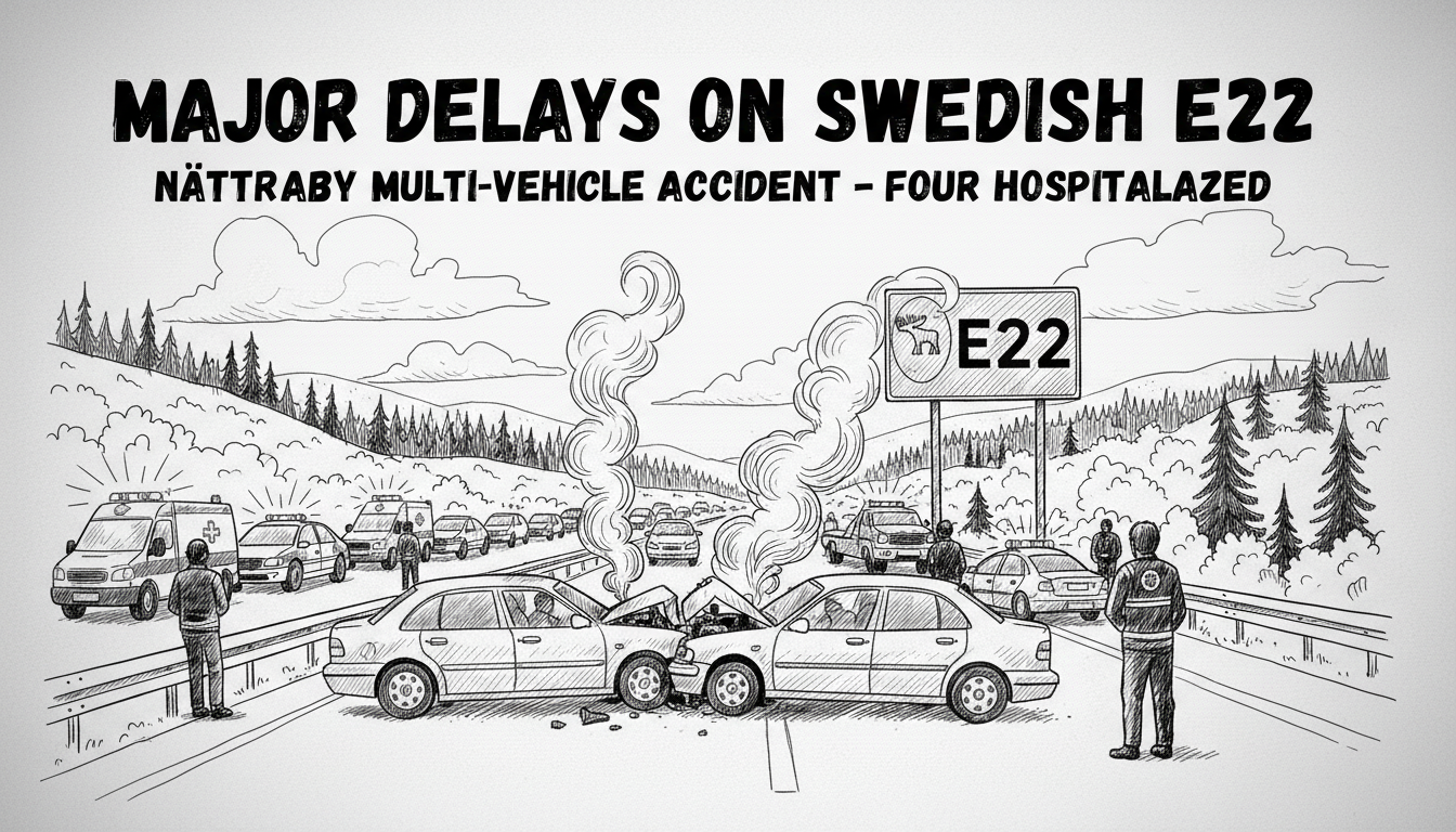 Multi-Vehicle Accident Creates Major Delays on Swedish E22 Highway