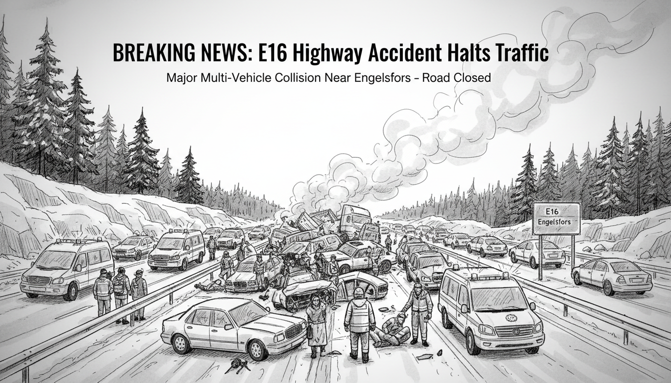 Major Highway Accident on E16 Near Engelsfors Halts Traffic