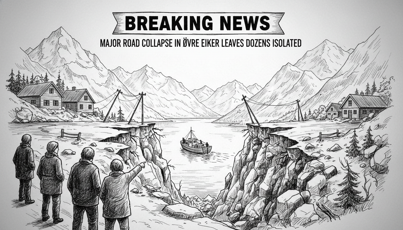 Major Road Collapse in Øvre Eiker Leaves Dozens Isolated