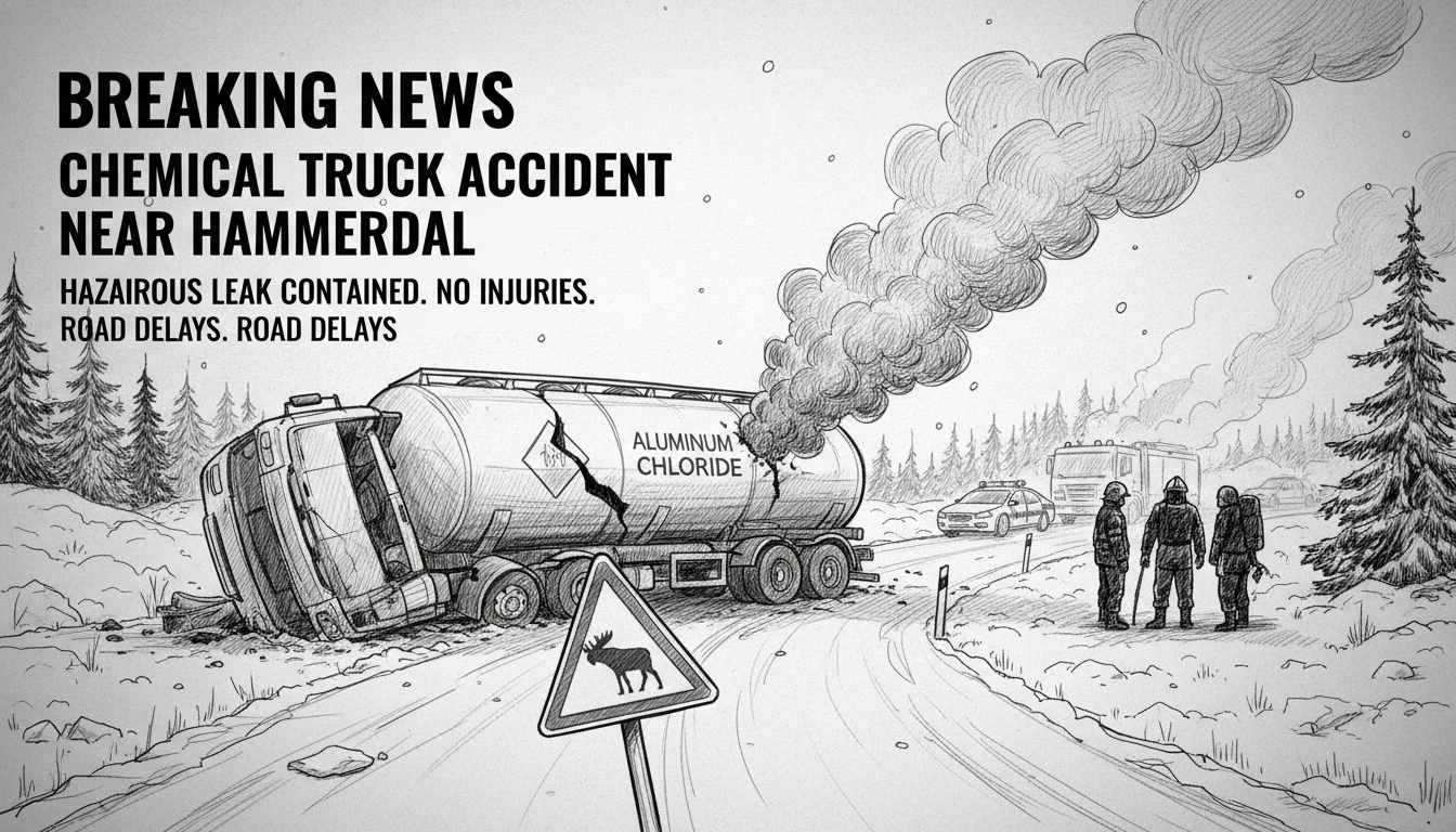 Chemical Truck Accident Near Hammerdal Leaks Hazardous Material